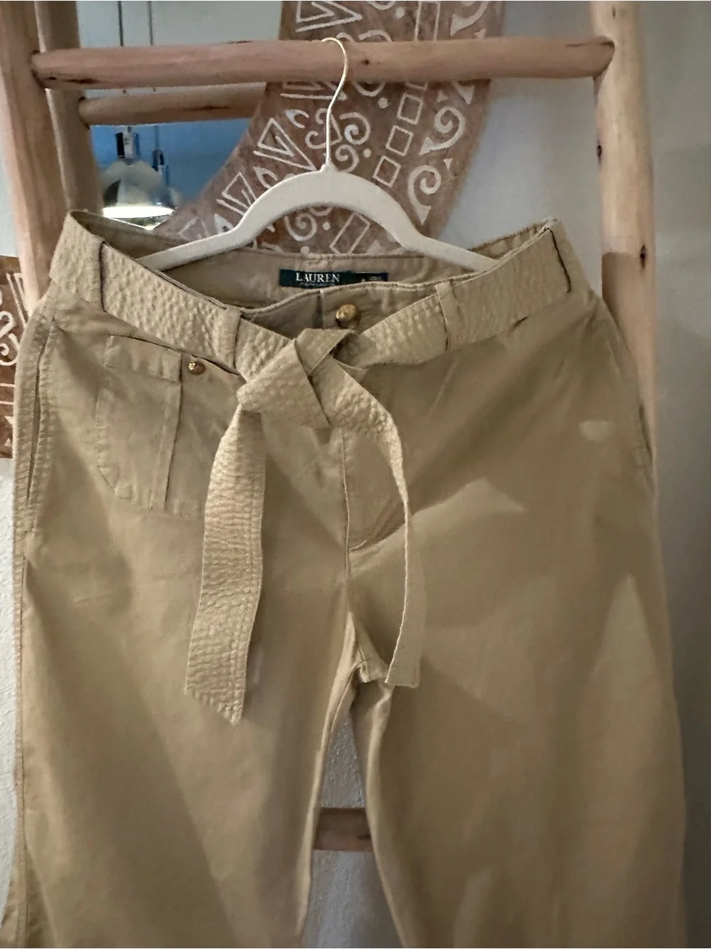 Ralph Lauren Camel Tie-Waist Midi Pants